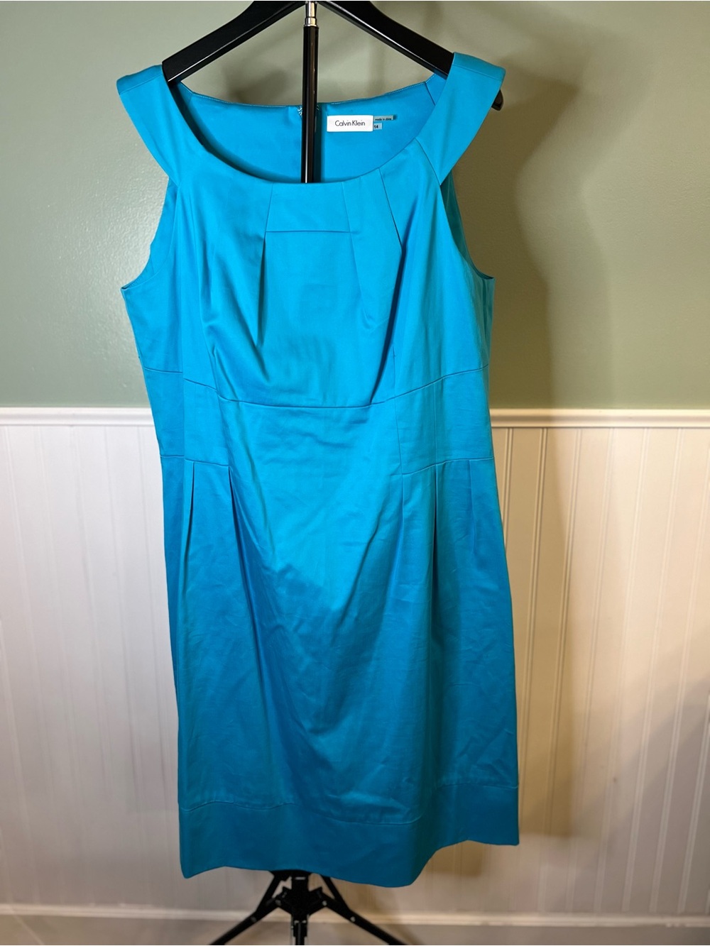 Calvin Klein Bright Turquoise Midi Sheath Dress. Size 14